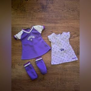 American Girl Doll purple dress & sports soccer outfit 18 inch dolls